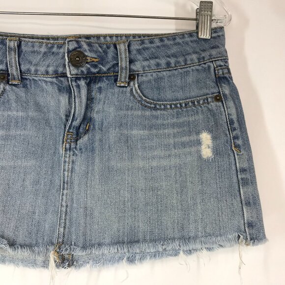 NOLLIE - WOMEN'S 5 - BLUE DENIM CUT-OFF JEAN SKIRT 90'S Y2K - Picture 3 of 6